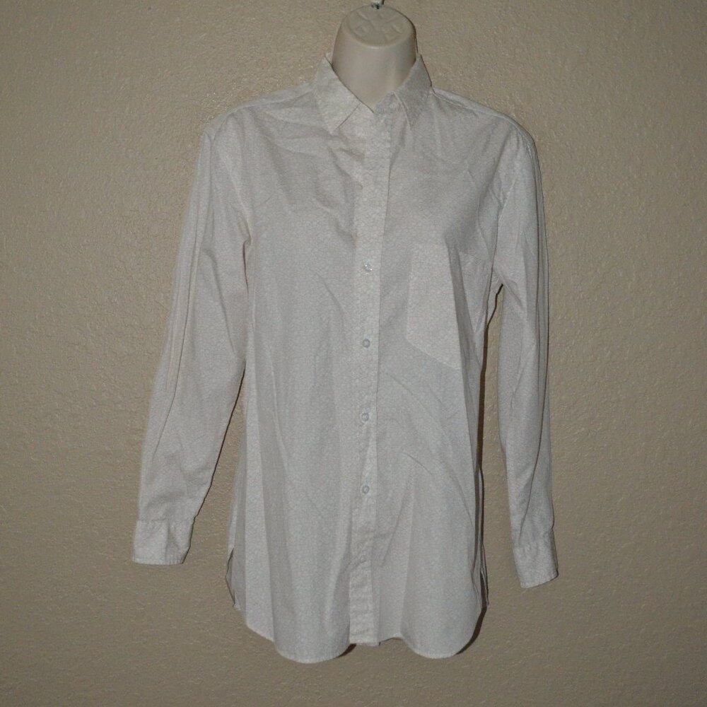 $258 Sz XS Frank & Eileen Joedy Tan Print Cotton Relaxed Fit Button Up Blouse